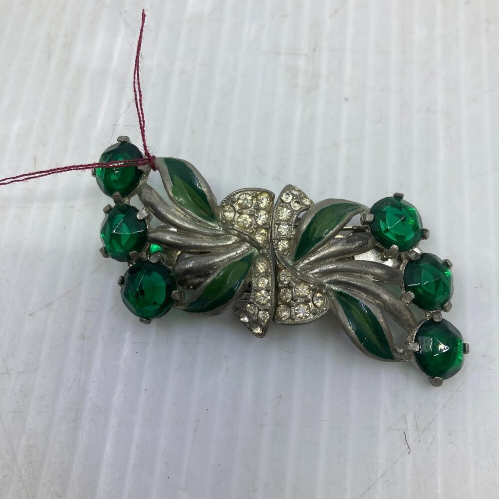 Vtg 1940s CORO DUETTE enamel rhinestone bow brooch